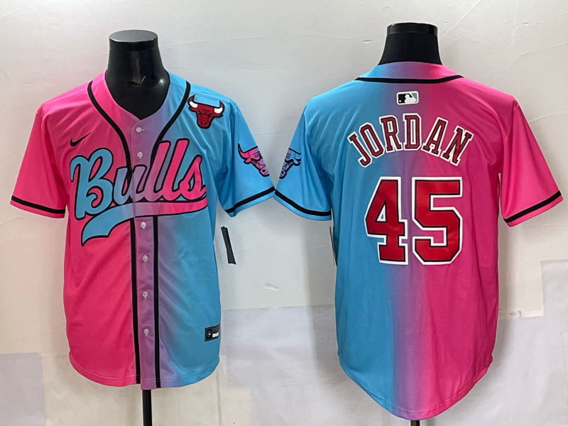 Men Chicago Bulls Nike 45 Jordan Blue pink NBA 2025 Jersey style 004